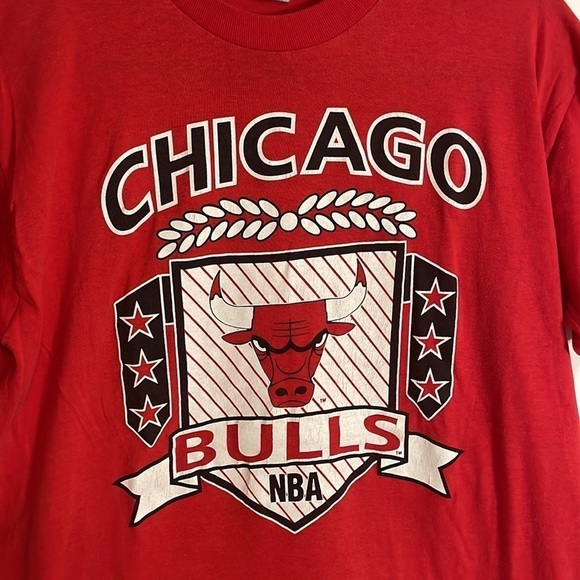 VTG Sportswear 90s Chicago Bulls Tee Single Stitch T-Shirt Med Red 80 Basketball - Picture 5 of 16